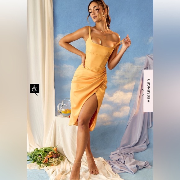 House of CB Dresses & Skirts - SOLD!! House of CB Bianca (Tangerine) pleated Dress